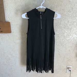 NWT Naked Zebra Black Fringed Tank